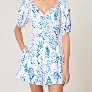 Blue and White Floral Wrap romper